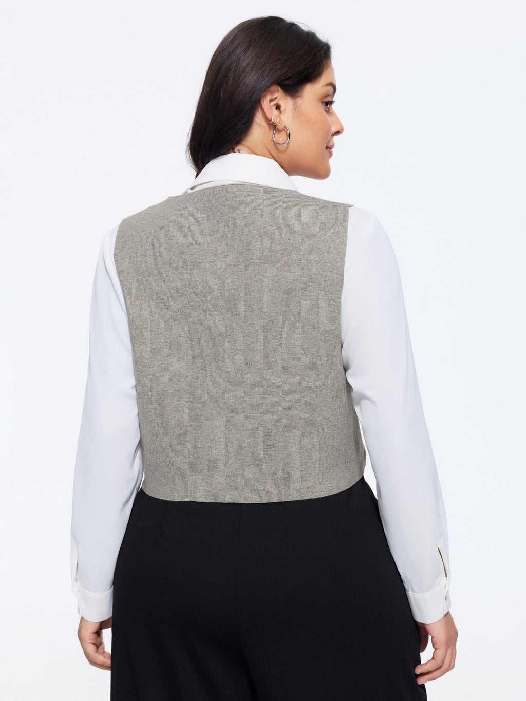 Heather Ribbed Metal Buttons Sweater Vest