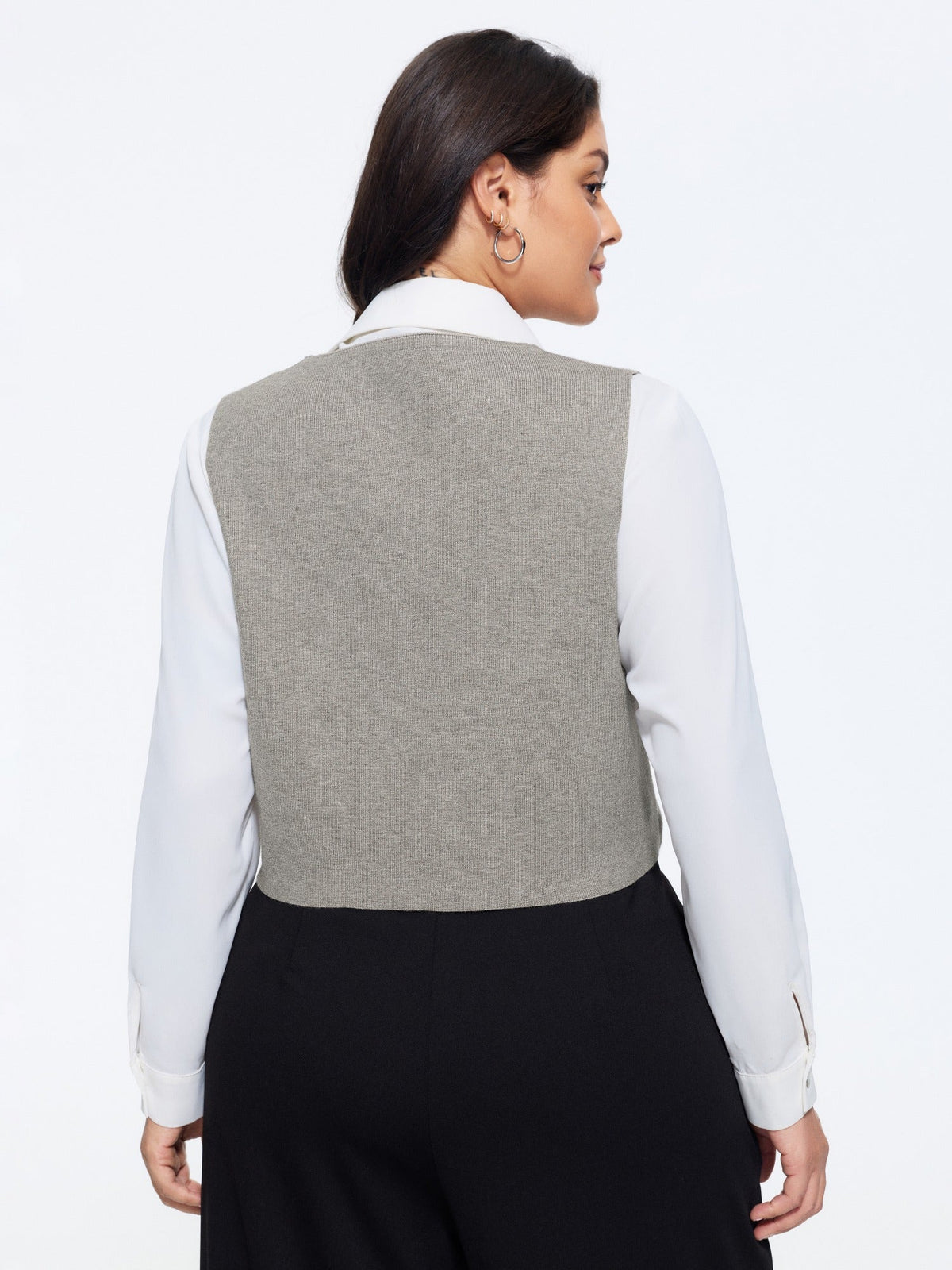 Heather Ribbed Metal Buttons Sweater Vest