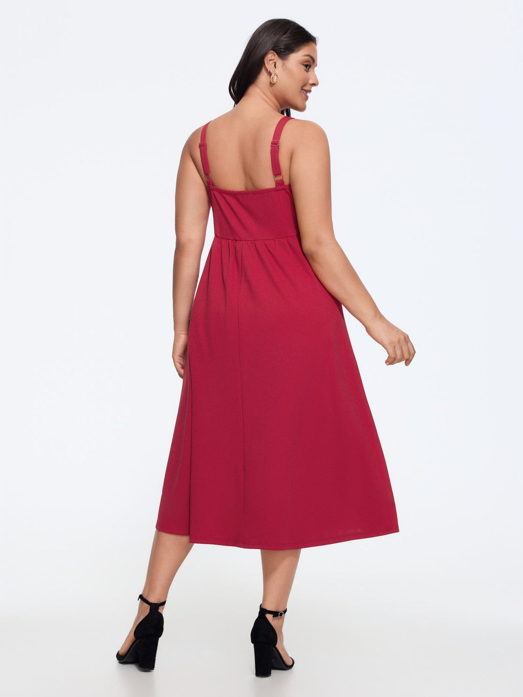 Solid Button Detail Spaghetti Strap Midi Dress