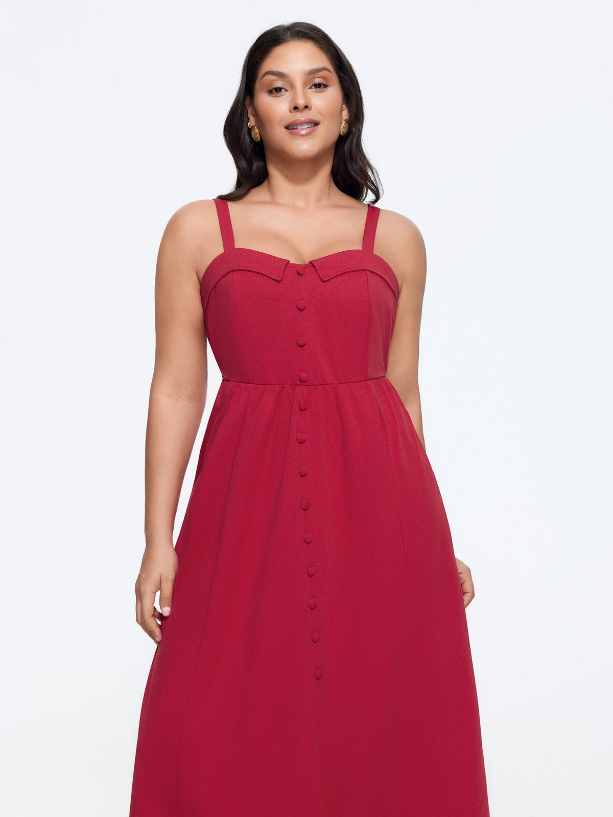 Solid Button Detail Spaghetti Strap Midi Dress