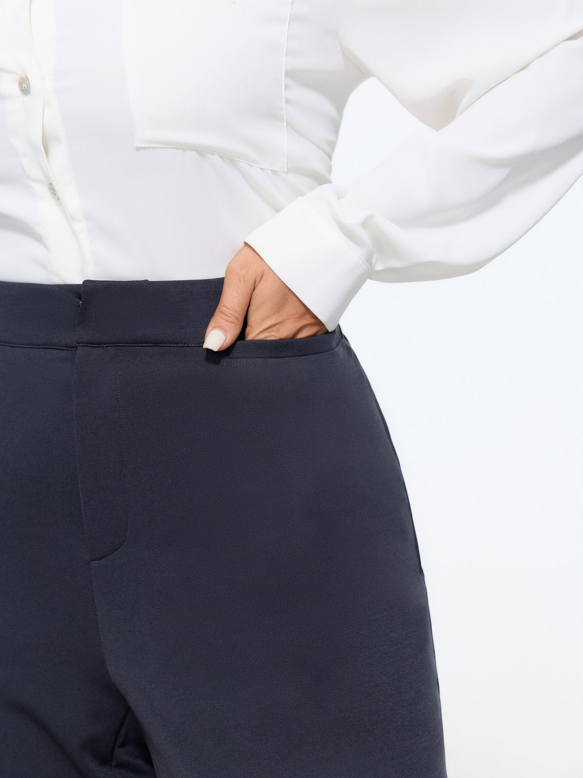 Stretch Solid Pockets Straight Leg Pants