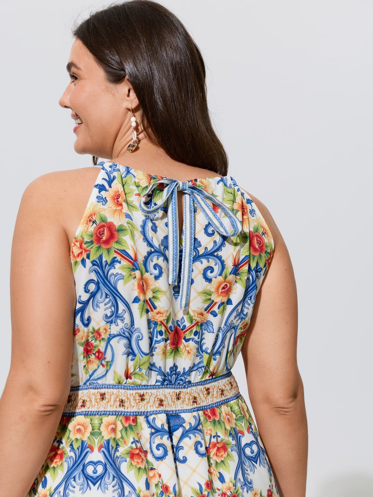 Vintage Floral Print Pockets Midi Dress