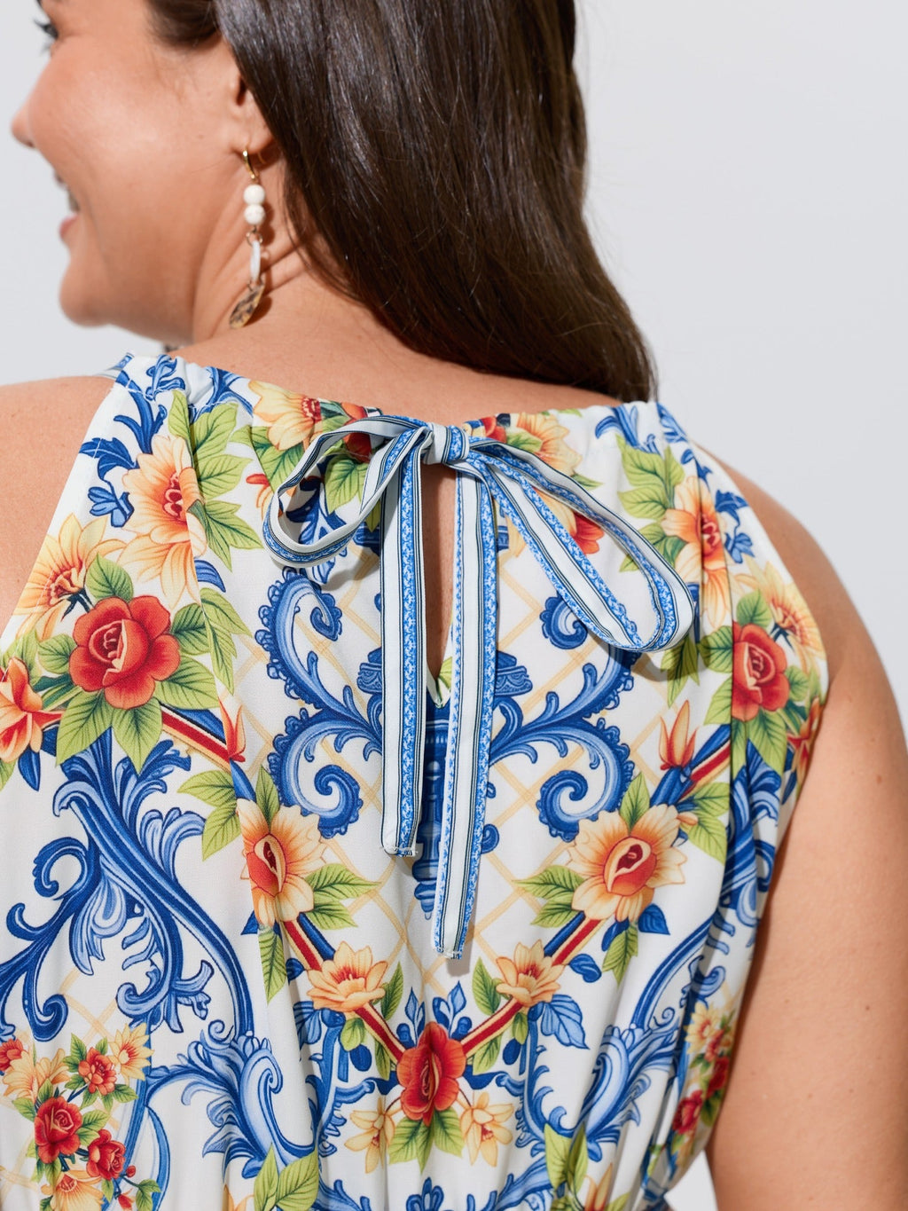 Vintage Floral Print Pockets Midi Dress