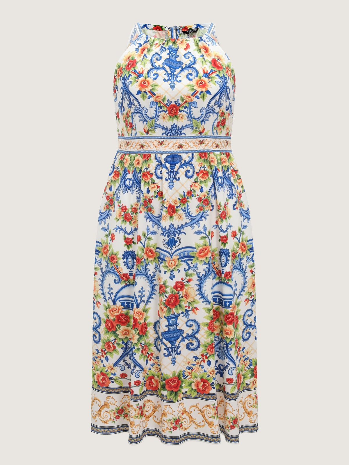 Vintage Floral Print Pockets Midi Dress
