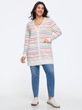 Multi‑Color Striped Patch Pockets Cardigan
