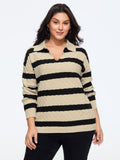 Supersoft Textured Striped Polo Collar Pullover