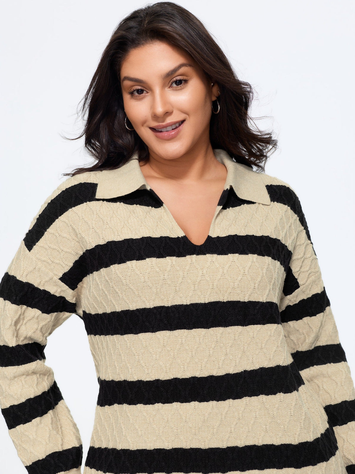 Supersoft Textured Striped Polo Collar Pullover
