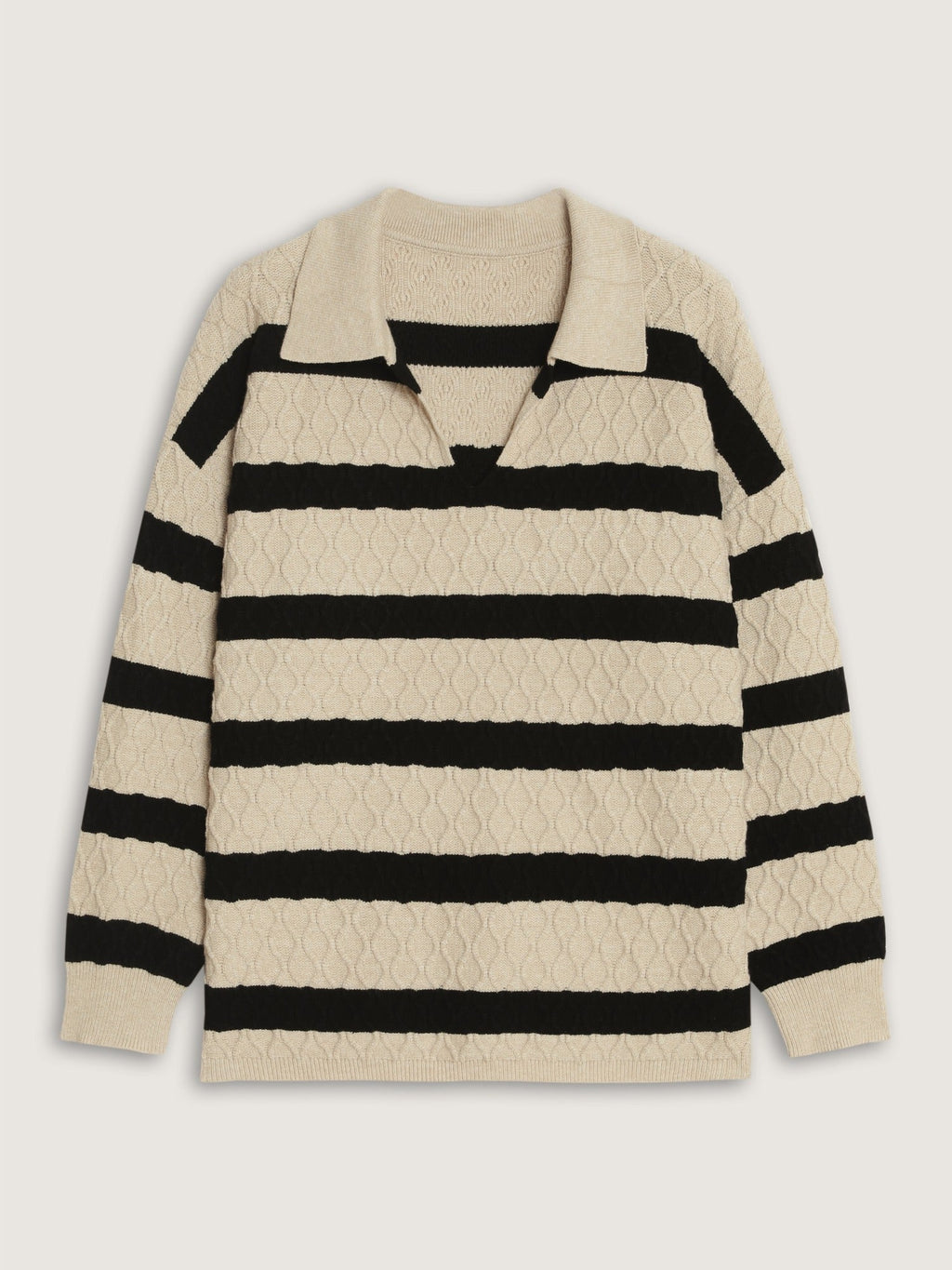 Supersoft Textured Striped Polo Collar Pullover