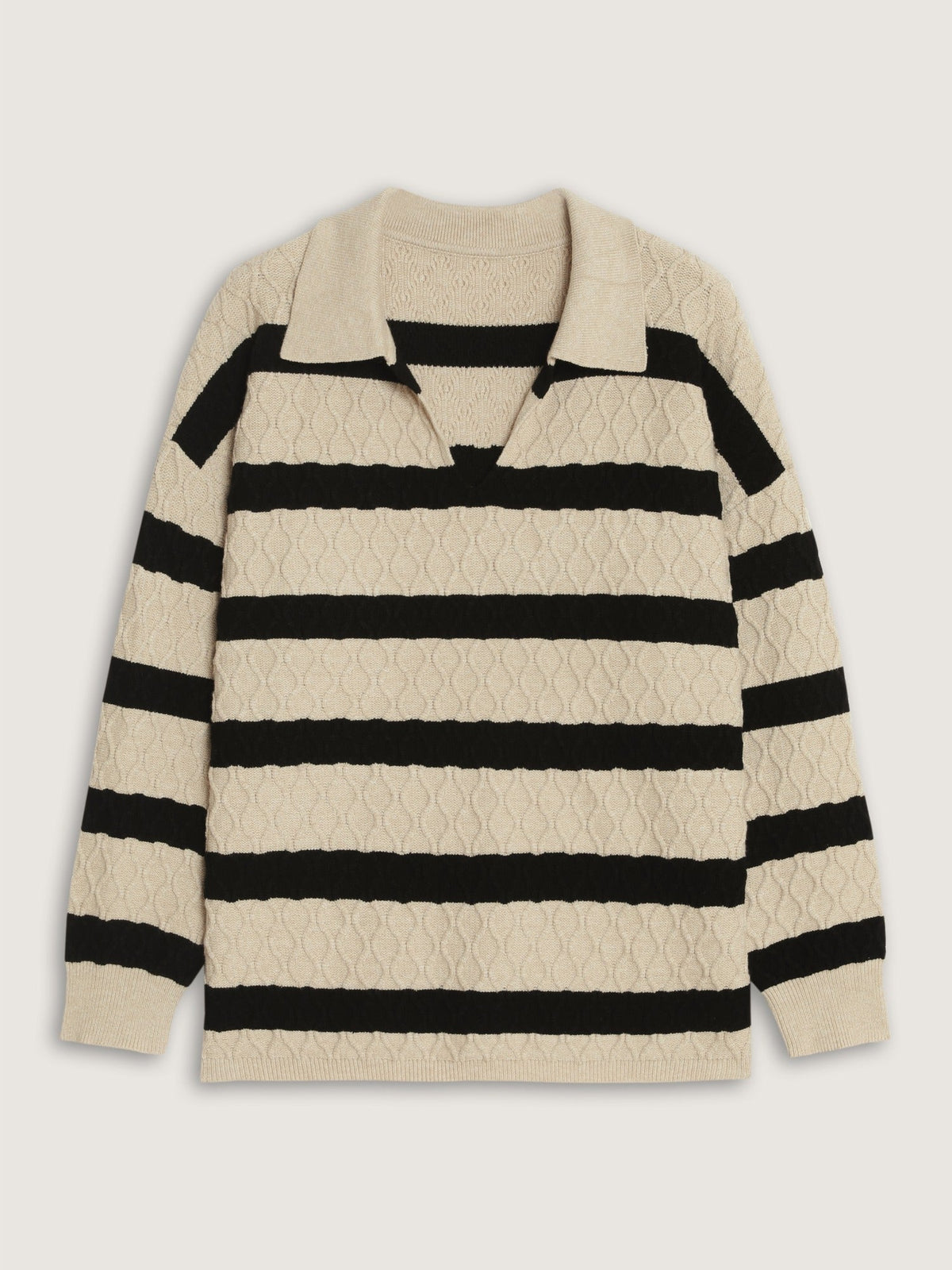 Supersoft Textured Striped Polo Collar Pullover