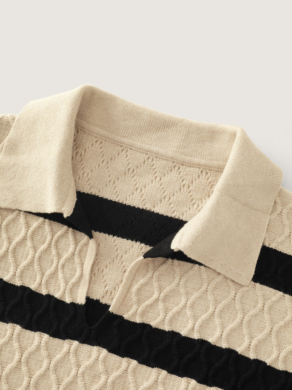 Supersoft Textured Striped Polo Collar Pullover