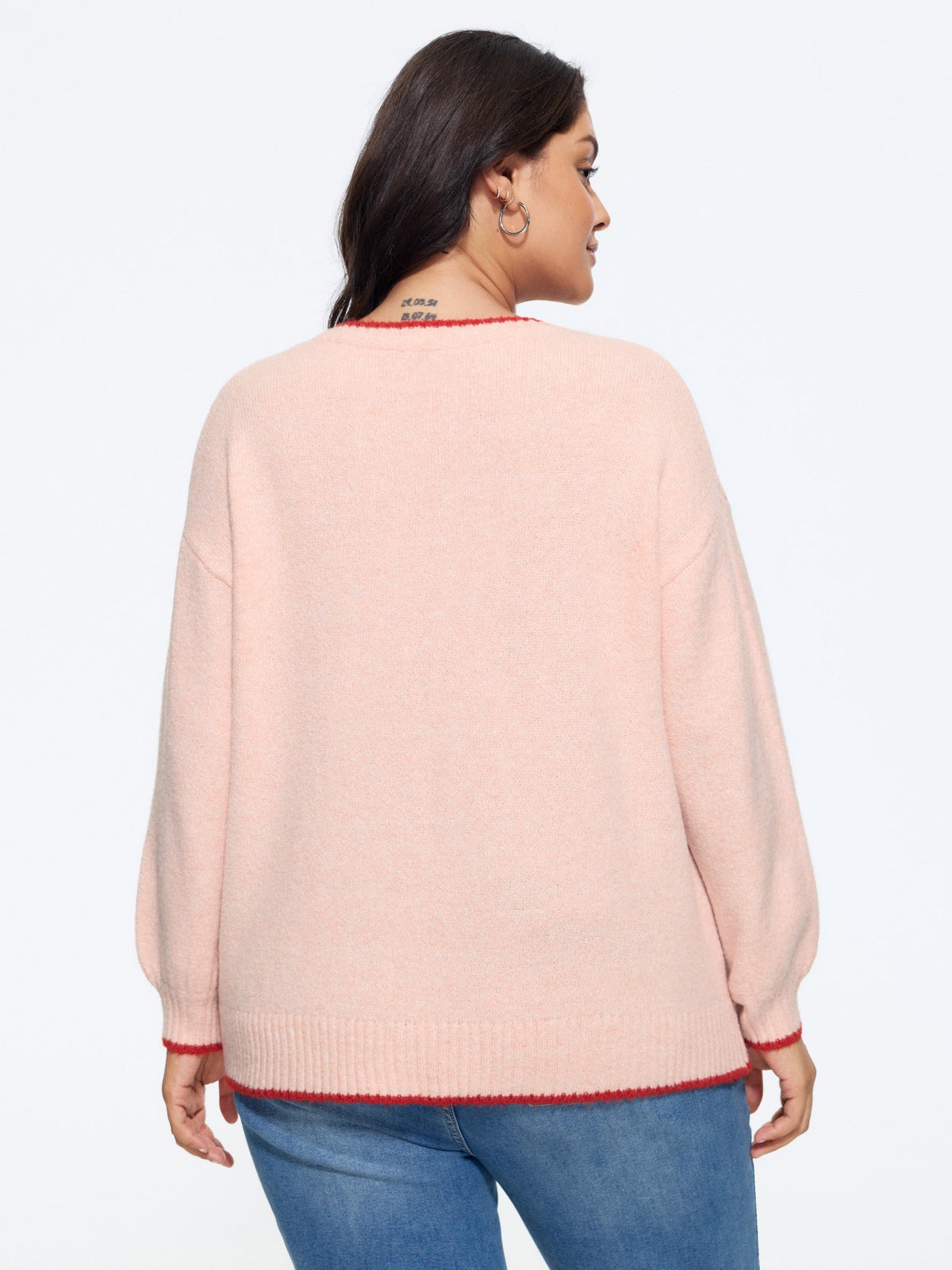 Strawberry Jacquard Contrast Trim Pullover
