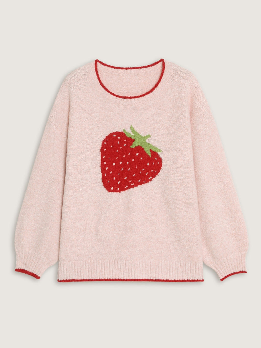 Strawberry Jacquard Contrast Trim Pullover