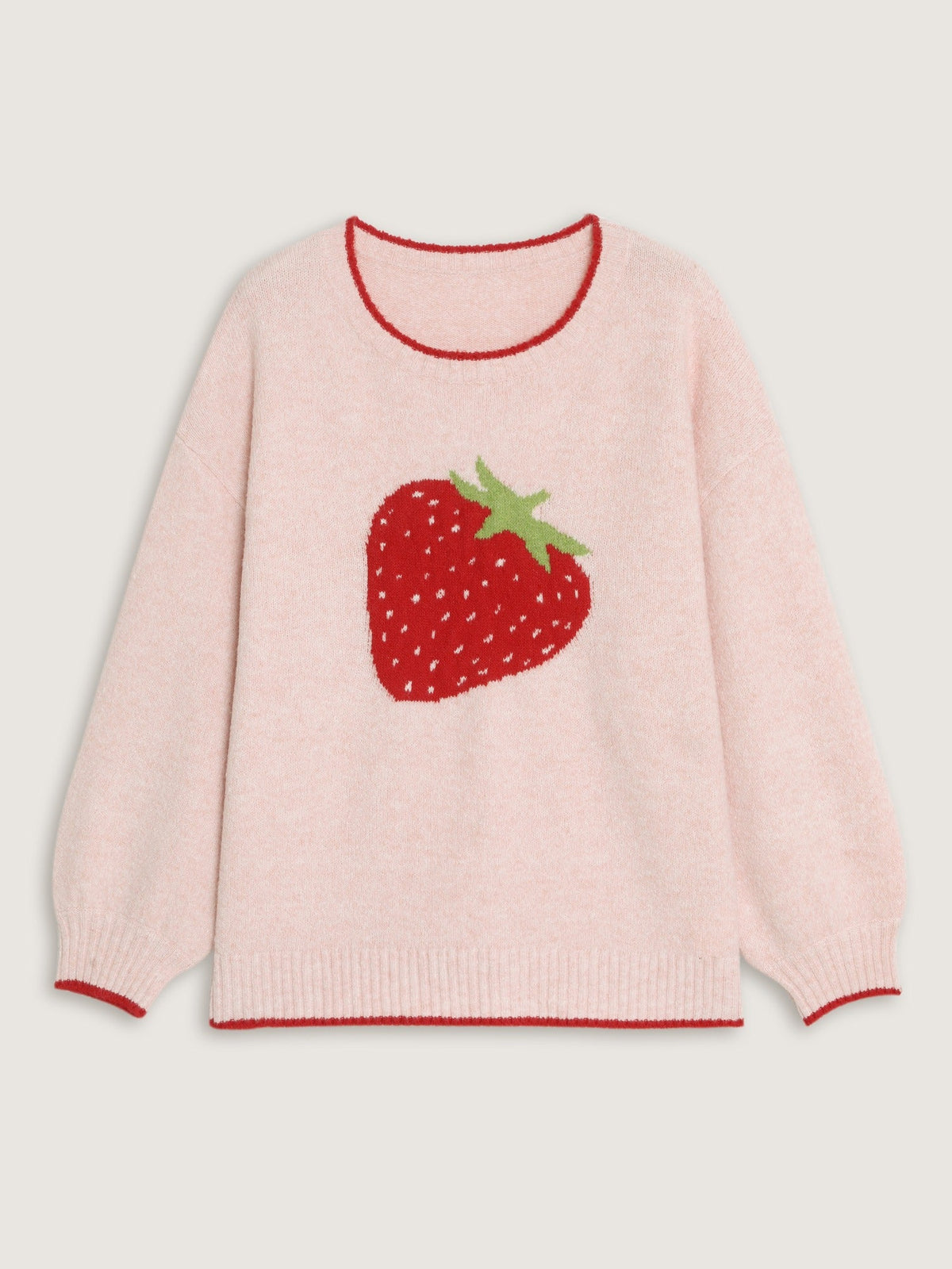 Strawberry Jacquard Contrast Trim Pullover