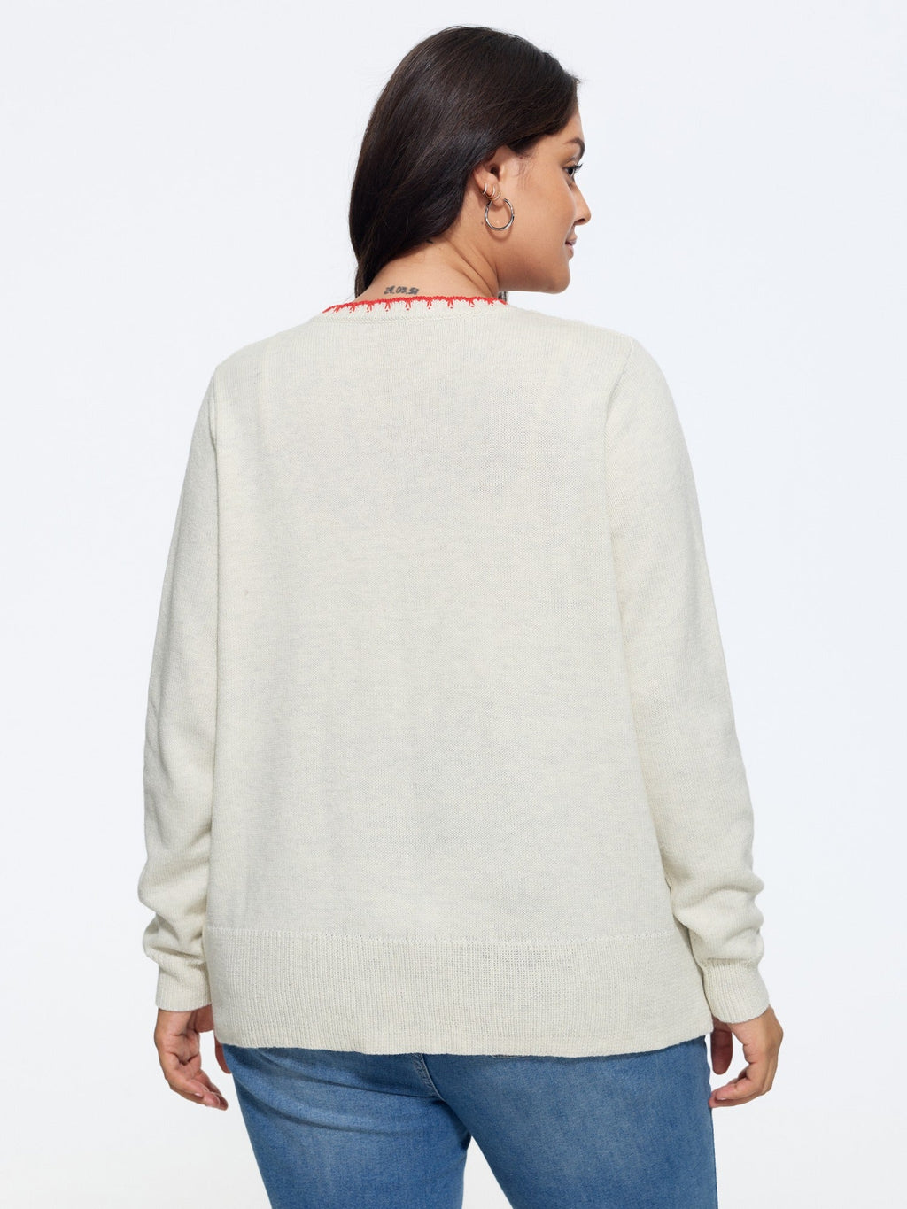 Strawberry Embroidery Round Neck Button‑Front Cardigan