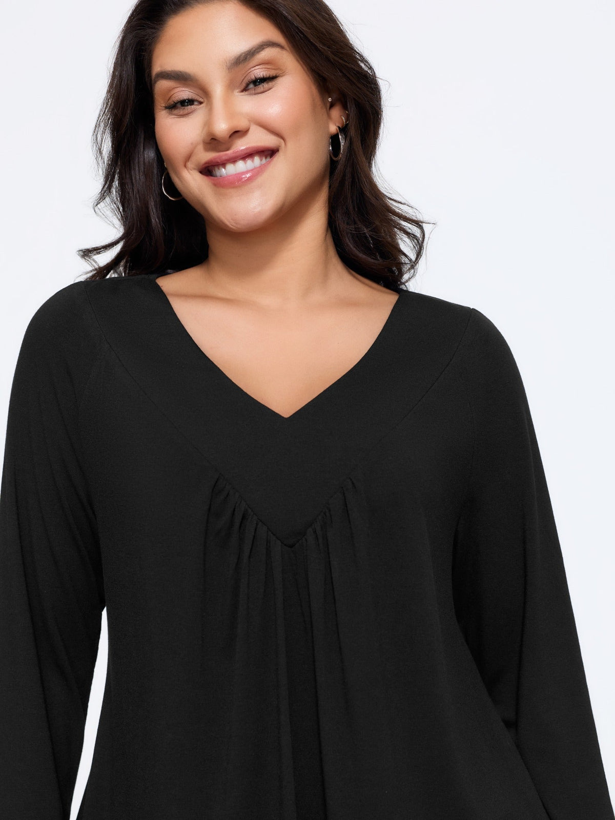 Supersoft Stretch V‑Neck Front Pleated Top