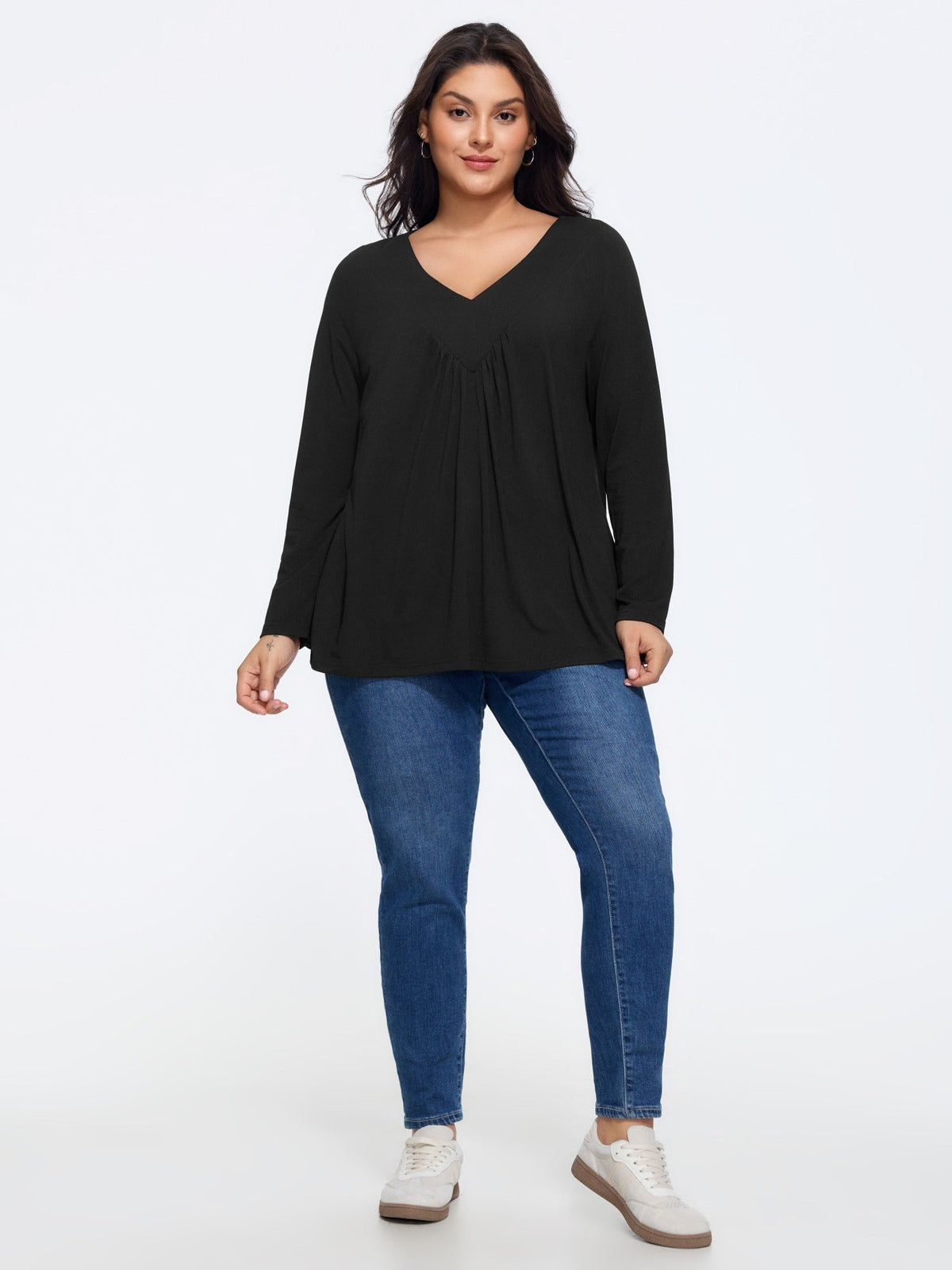 Supersoft Stretch V‑Neck Front Pleated Top