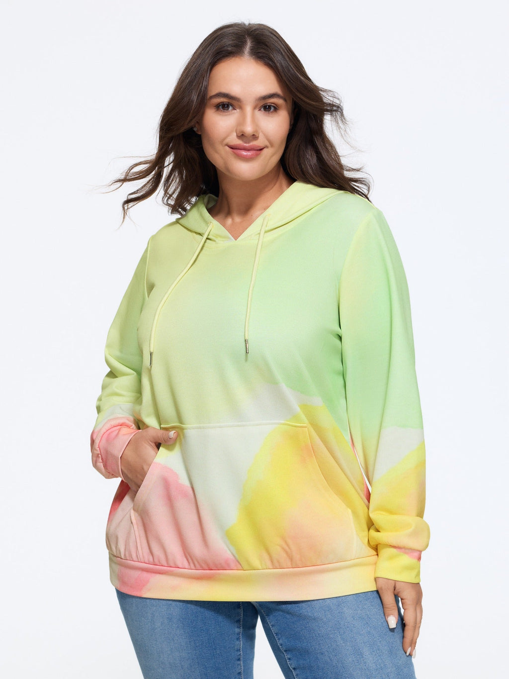 Watercolor Tie‑Dye Pocket Hooded Sweatshirt