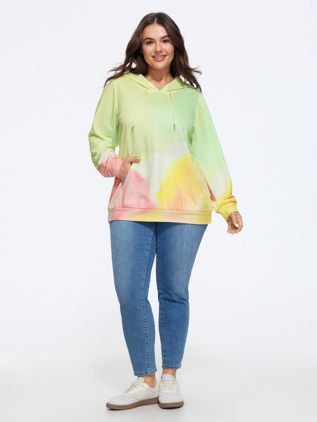 Watercolor Tie‑Dye Pocket Hooded Sweatshirt