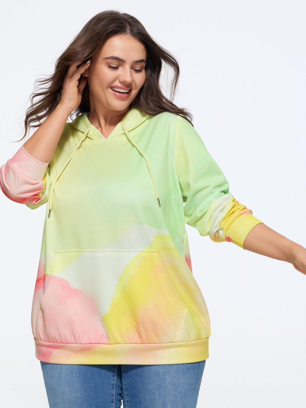 Watercolor Tie‑Dye Pocket Hooded Sweatshirt