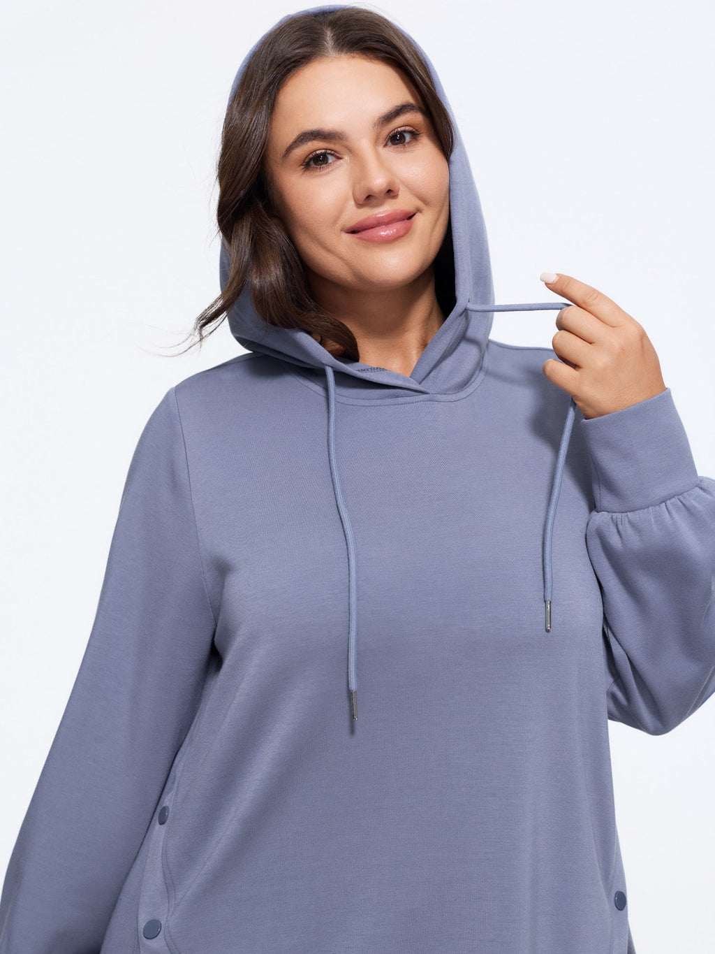 Supersoft Button Split Hem Hooded Sweatshirt