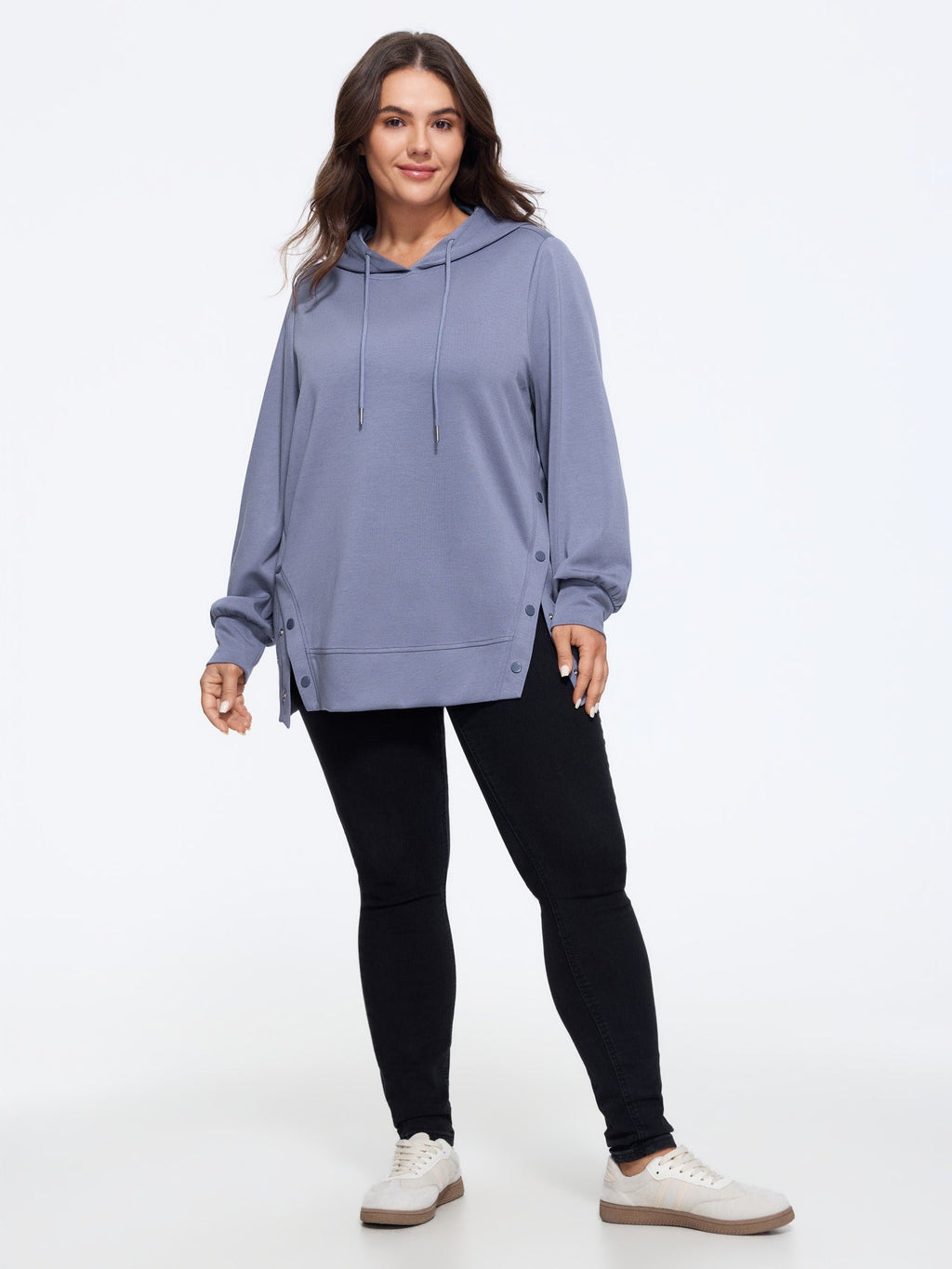 Supersoft Button Split Hem Hooded Sweatshirt