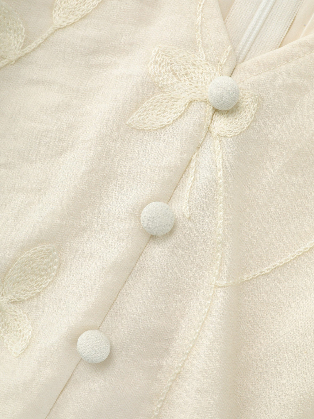 Leaf Embroidered Button Front Ruffle Hem Blouse