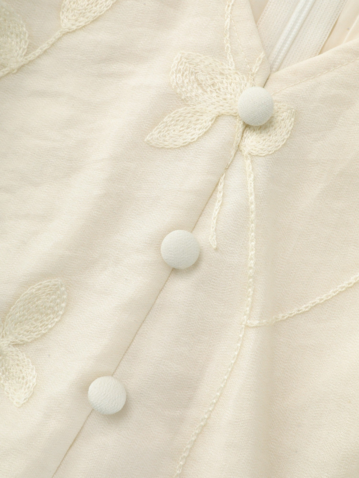 Leaf Embroidered Button Front Ruffle Hem Blouse