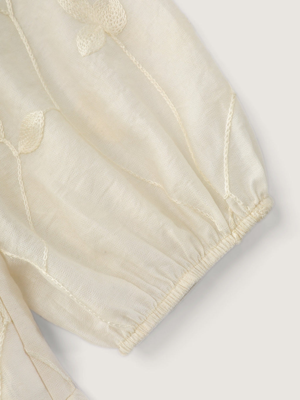 Leaf Embroidered Button Front Ruffle Hem Blouse