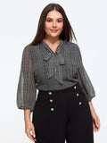 Plaid V‑Neck Bow Tie Front Blouse