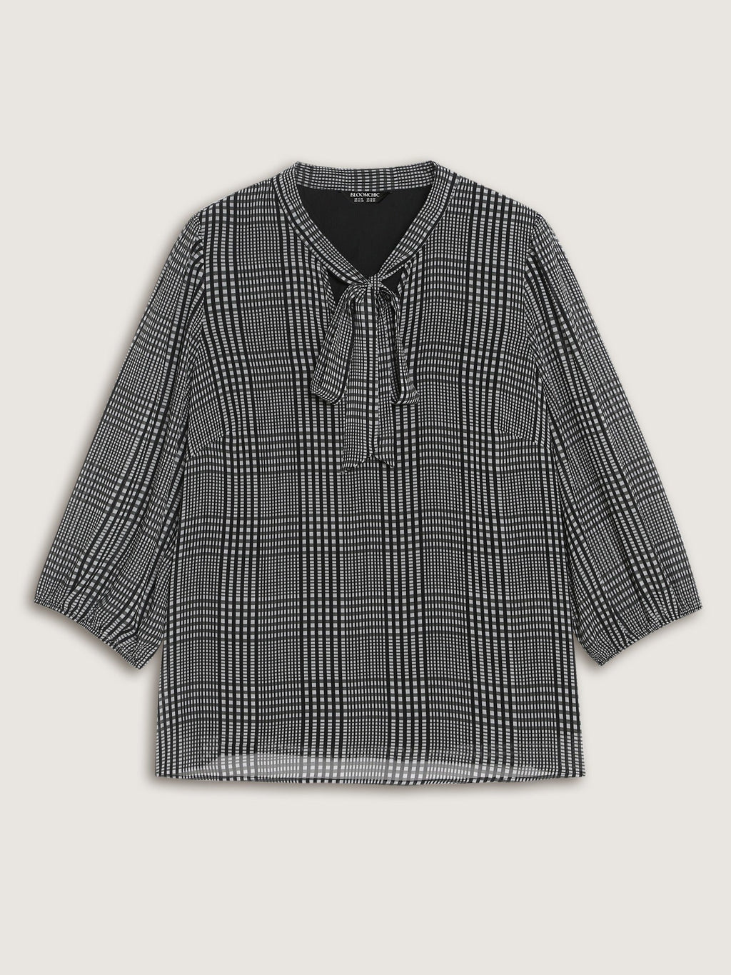 Plaid V‑Neck Bow Tie Front Blouse
