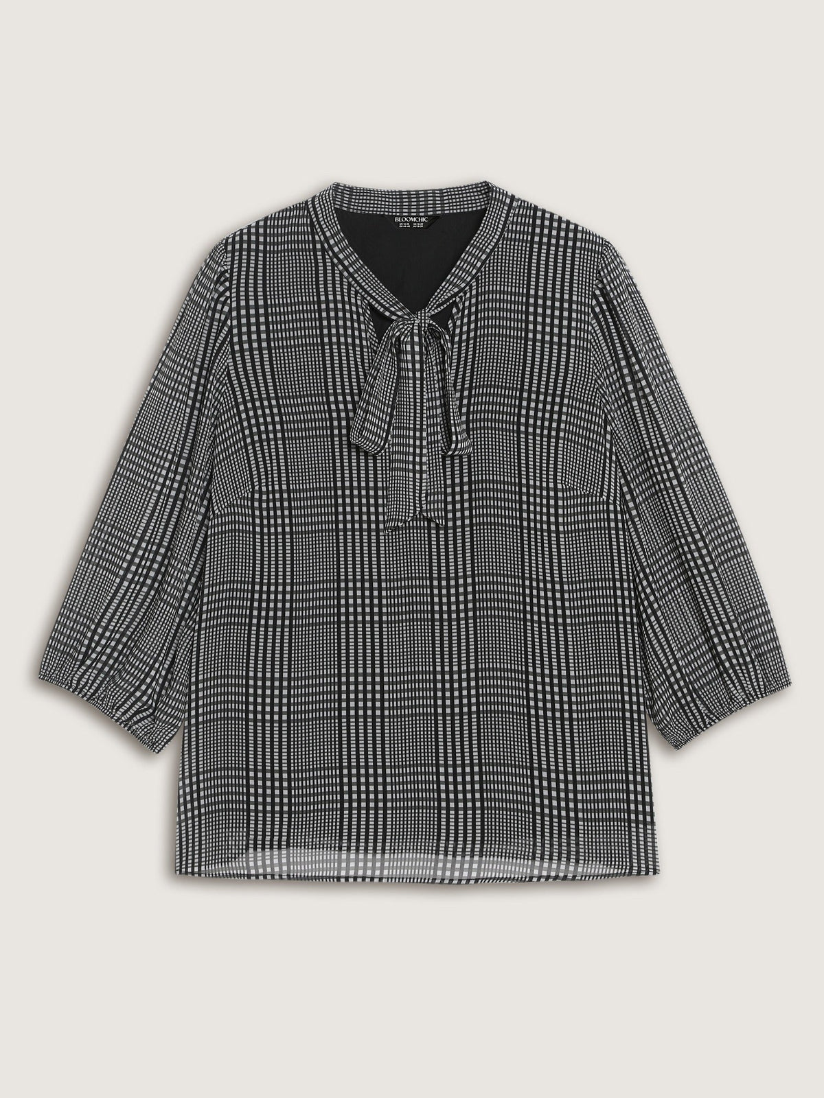 Plaid V‑Neck Bow Tie Front Blouse