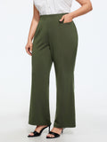 Stretch Elastic Waist Pockets Flare Pants