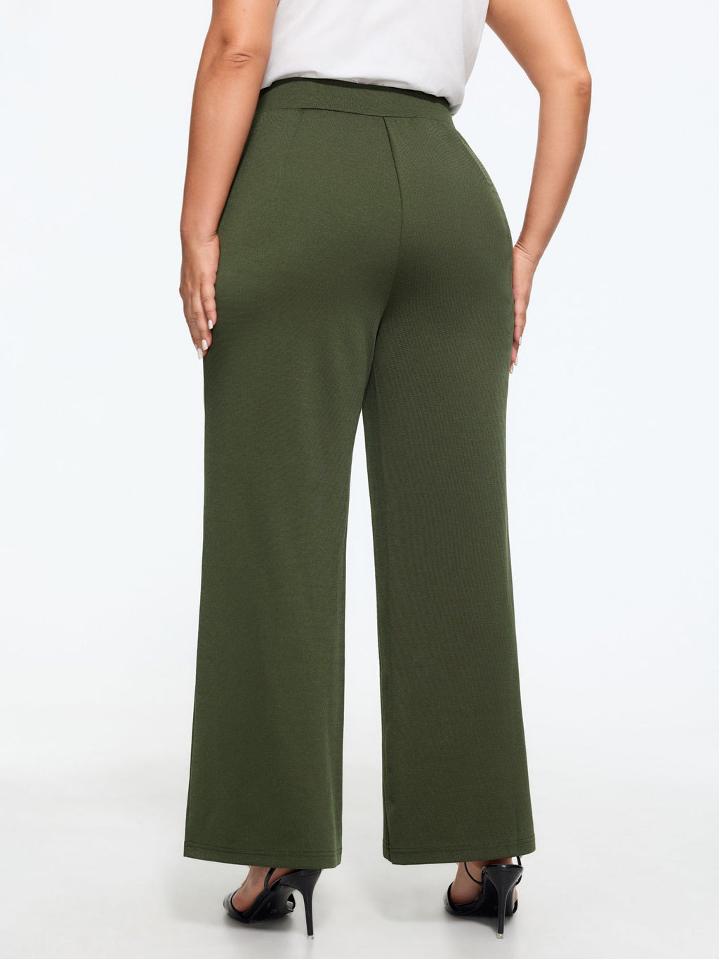 Stretch Elastic Waist Pockets Flare Pants
