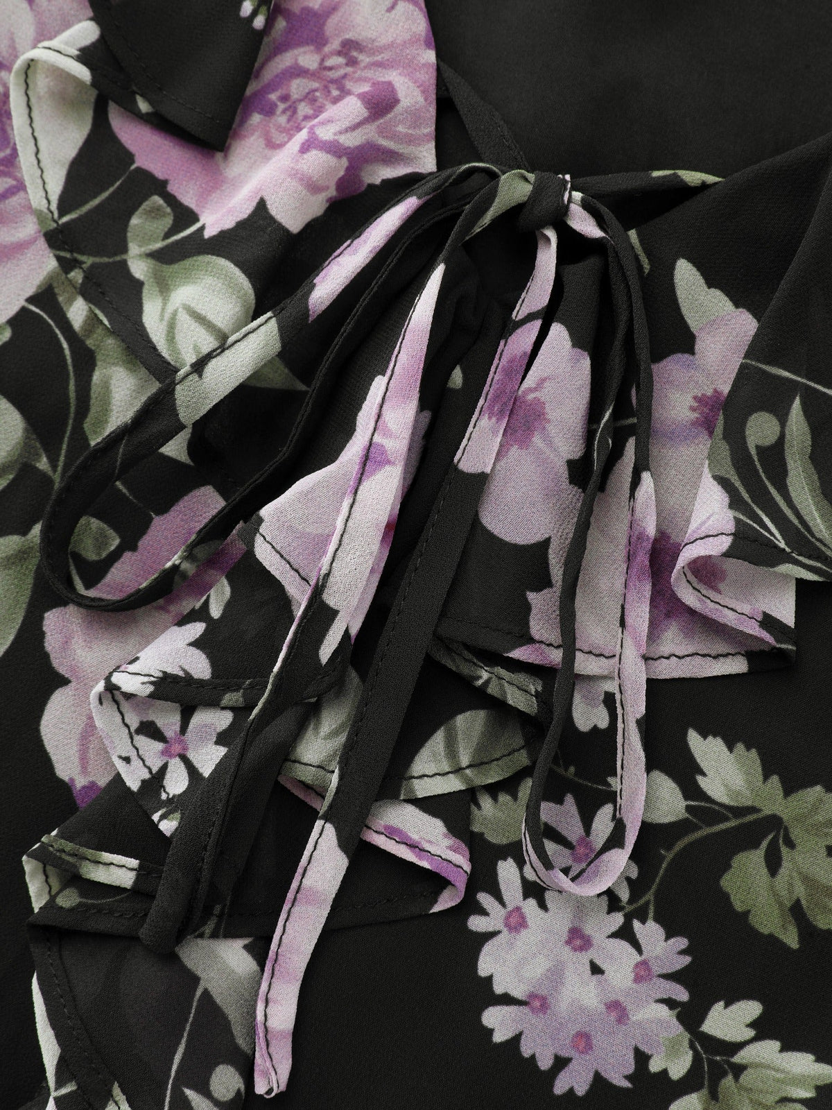Floral Print Ruffle Trim Bell Long Sleeve Blouse
