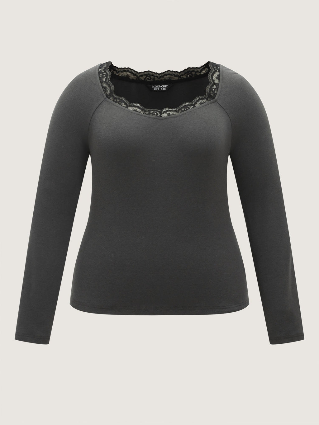 Stretchy Square Neck Lace Trim Long Sleeve T-Shirt
