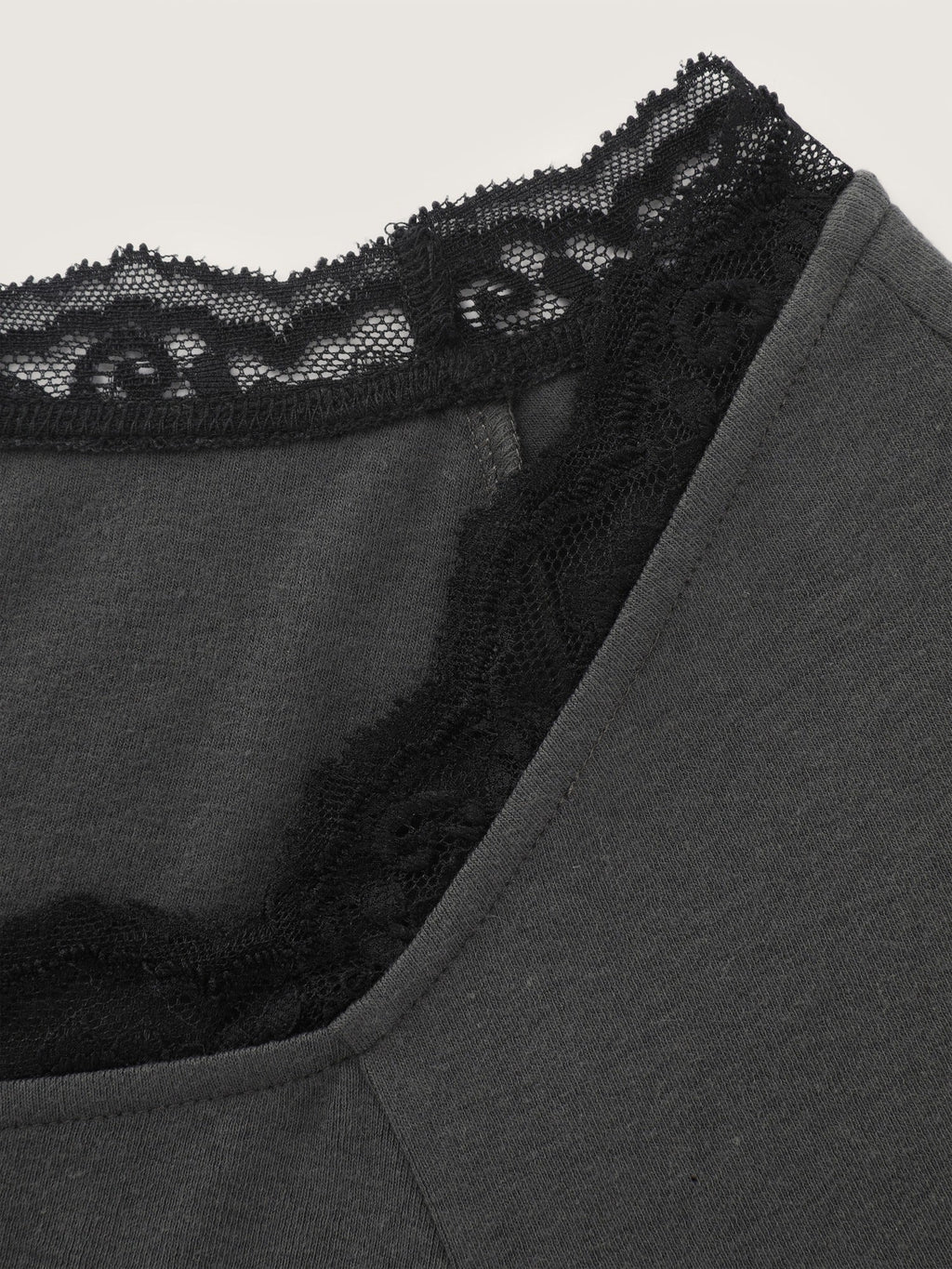 Stretchy Square Neck Lace Trim Long Sleeve T-Shirt