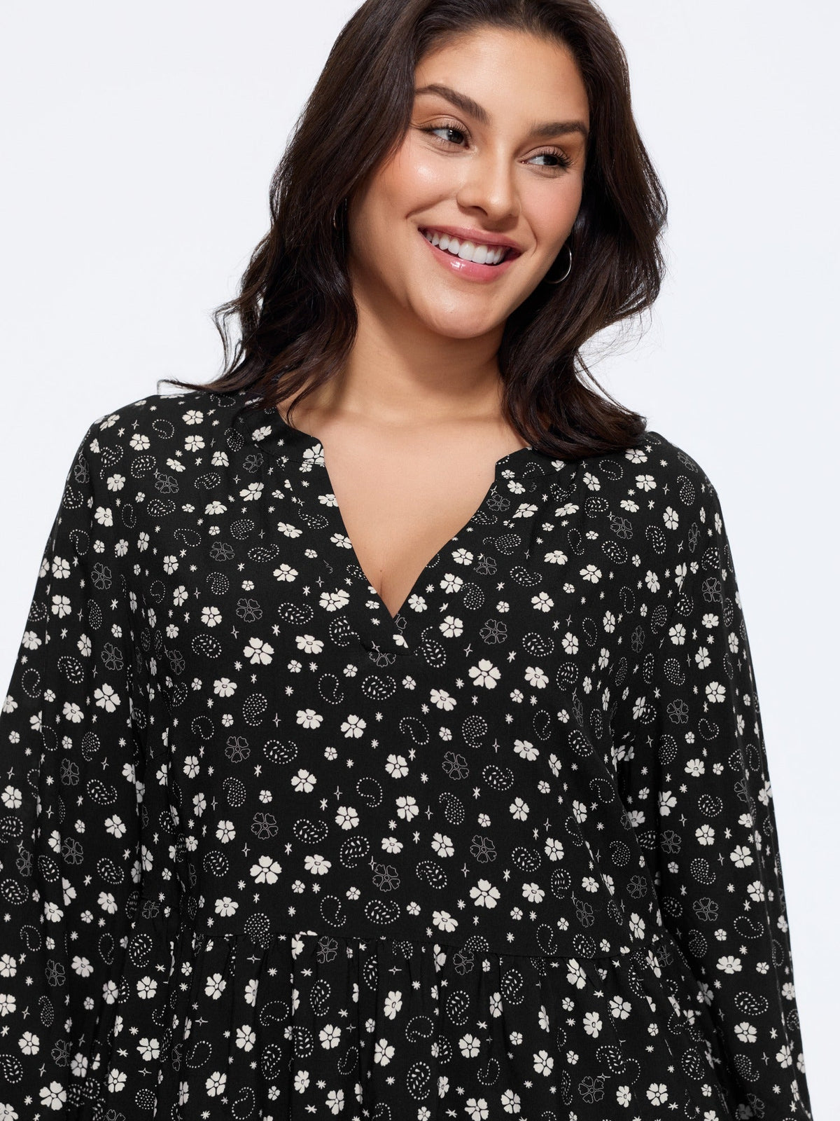 Floral Print Tiered Ruffle Hem Loose Blouse