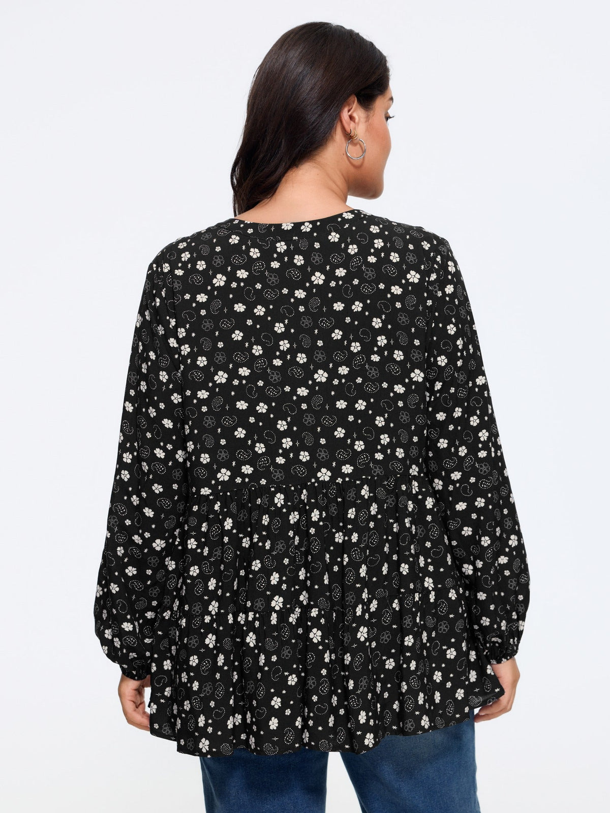 Floral Print Tiered Ruffle Hem Loose Blouse