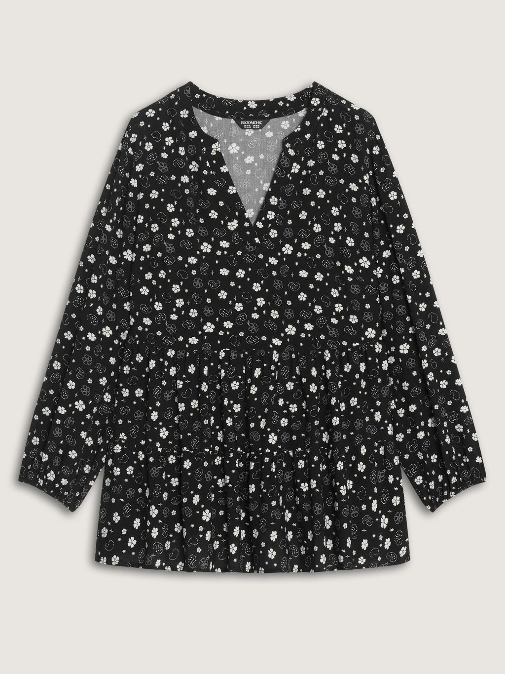 Floral Print Tiered Ruffle Hem Loose Blouse