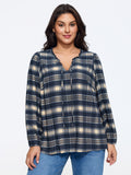 Plaid Ruffle Trim V‑Neck Tie‑Front Blouse