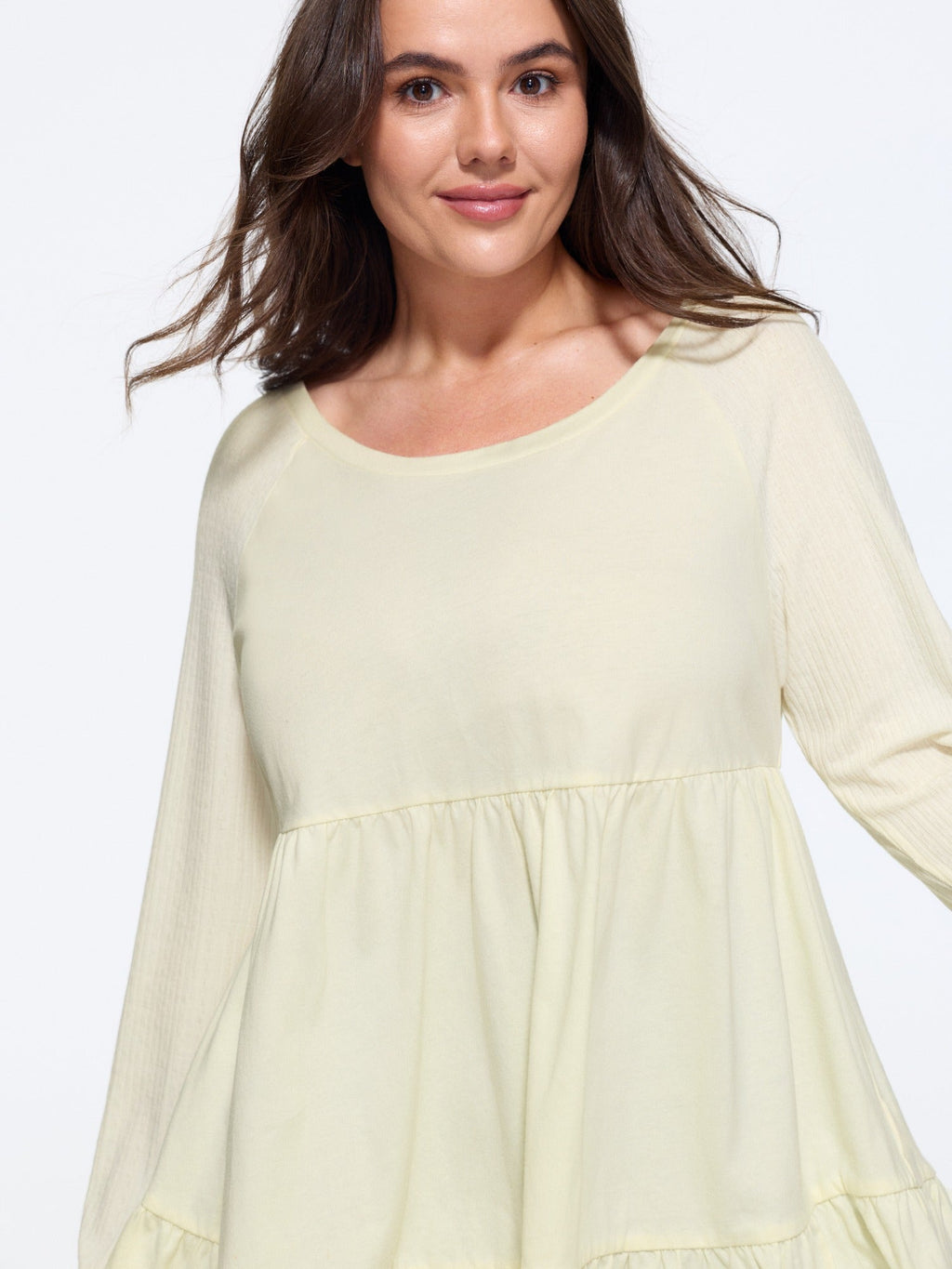 Cotton Raglan Sleeve Tiered Ruffle Hem Top