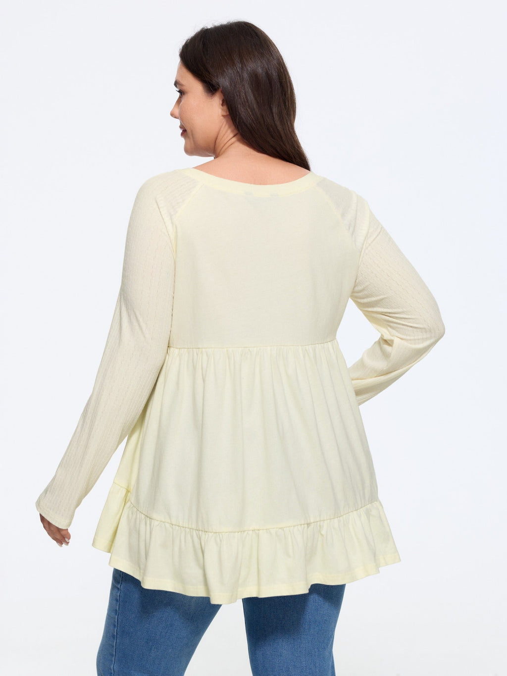 Cotton Raglan Sleeve Tiered Ruffle Hem Top