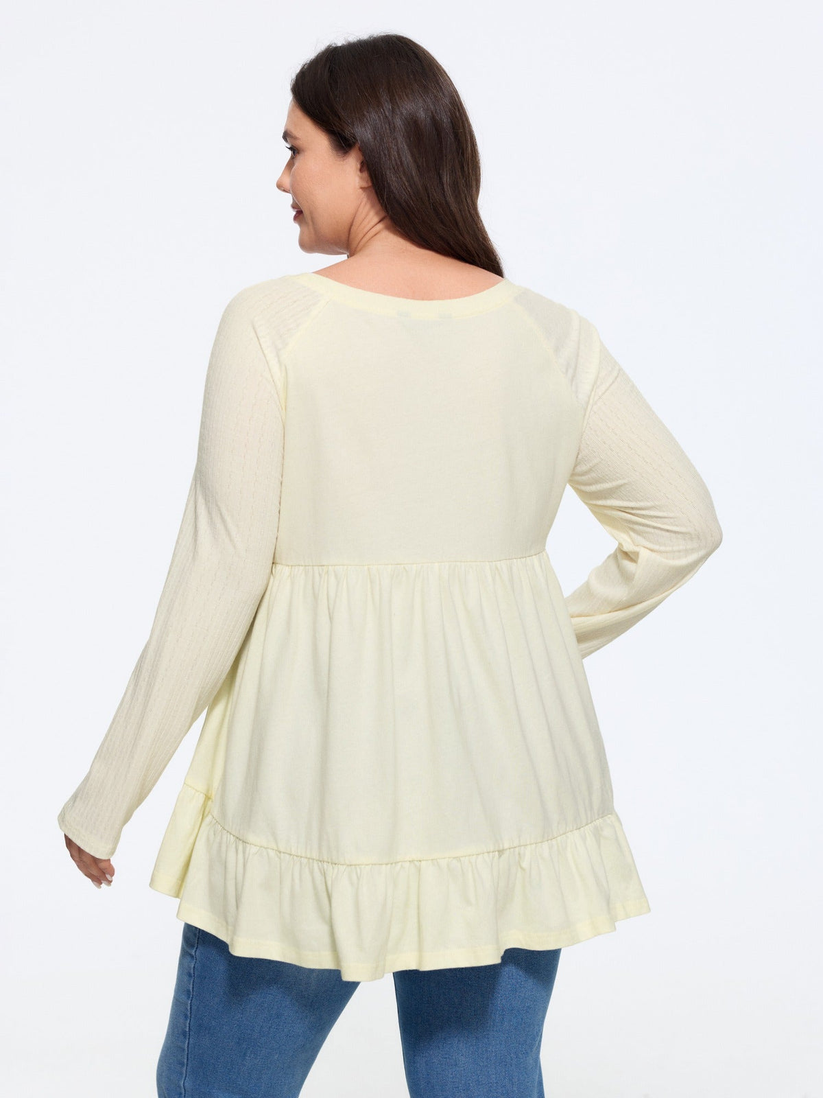 Cotton Raglan Sleeve Tiered Ruffle Hem Top