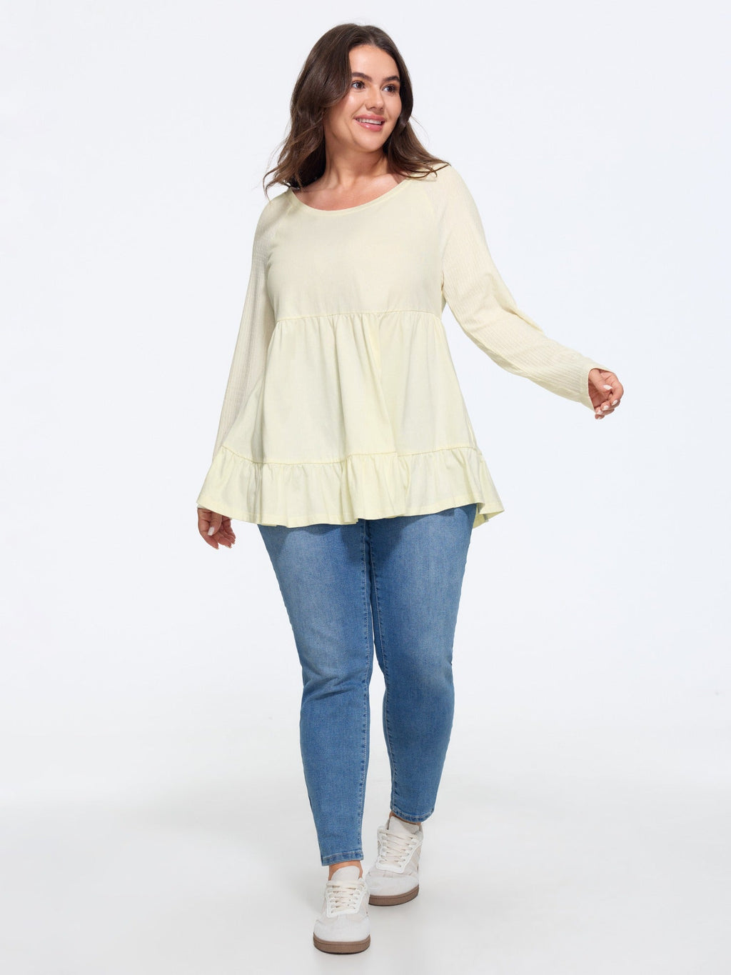 Cotton Raglan Sleeve Tiered Ruffle Hem Top