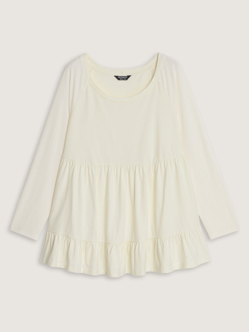 Cotton Raglan Sleeve Tiered Ruffle Hem Top