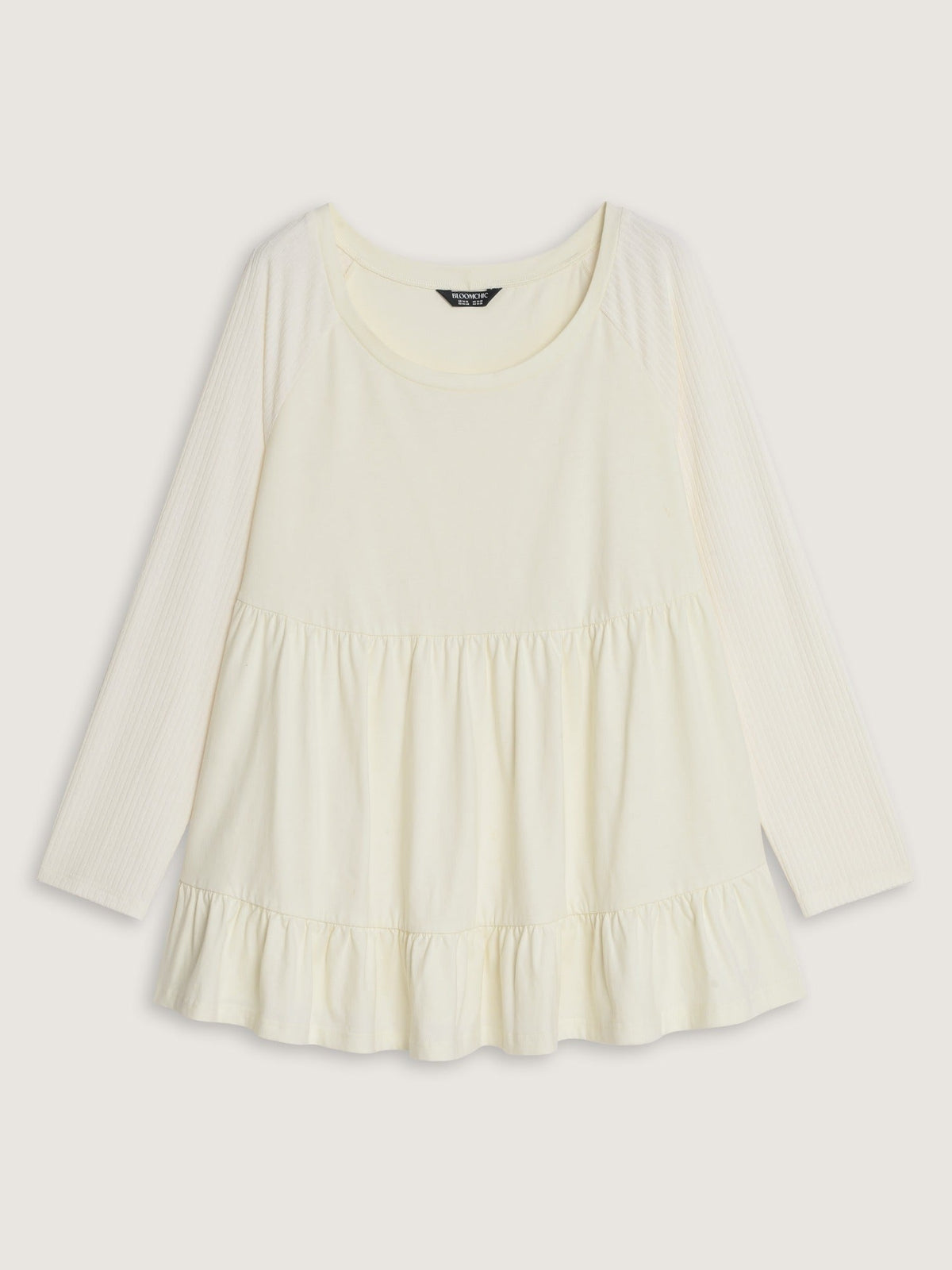 Cotton Raglan Sleeve Tiered Ruffle Hem Top