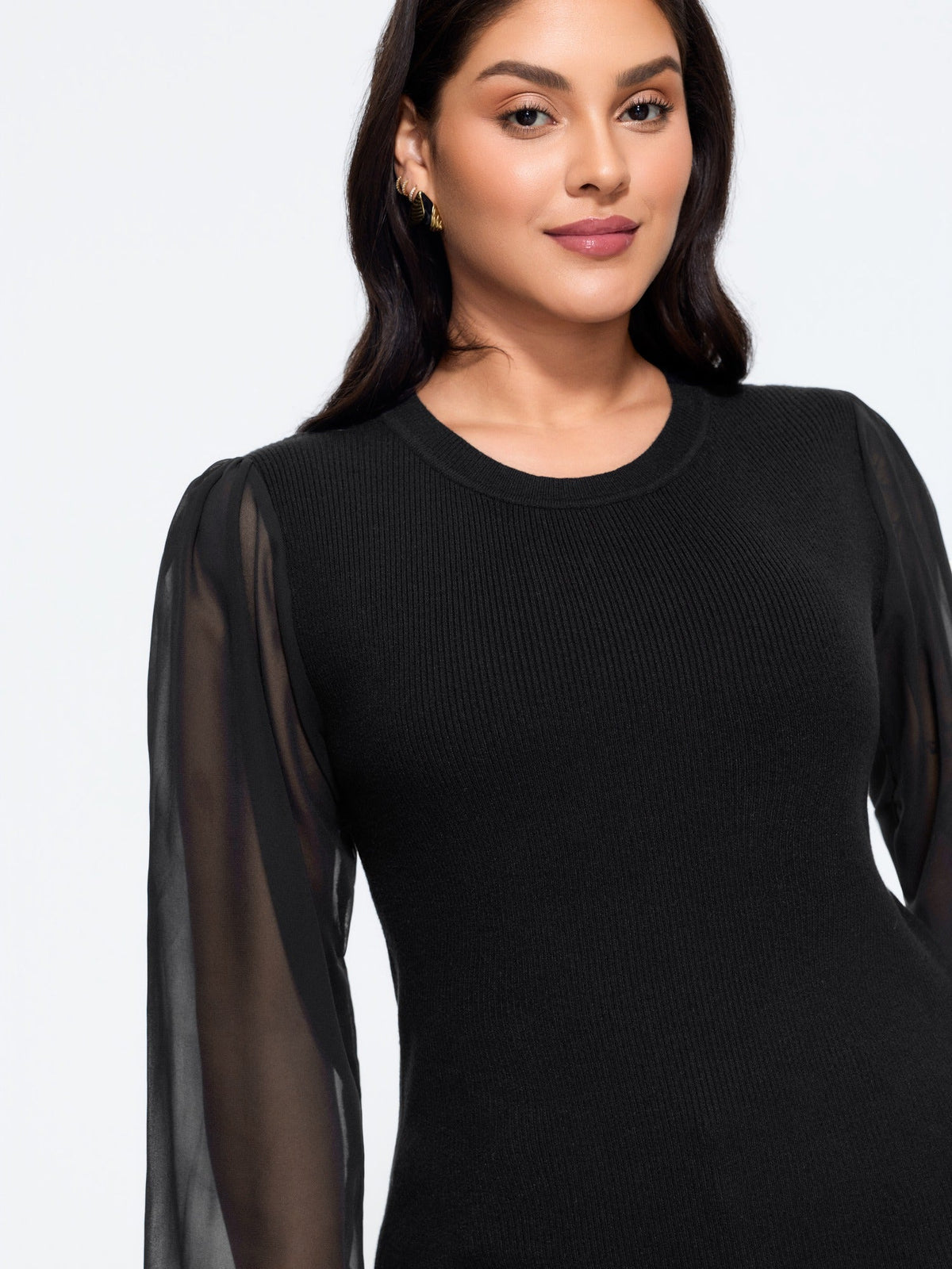 Supersoft Crew Neck Sheer Lantern Sleeve Pullover
