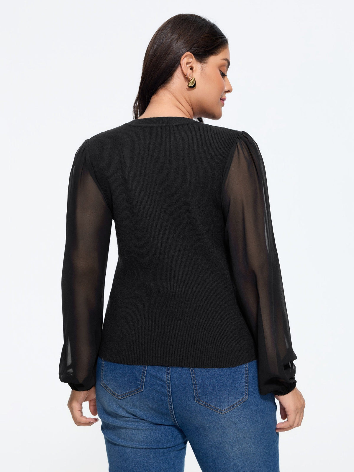 Supersoft Crew Neck Sheer Lantern Sleeve Pullover