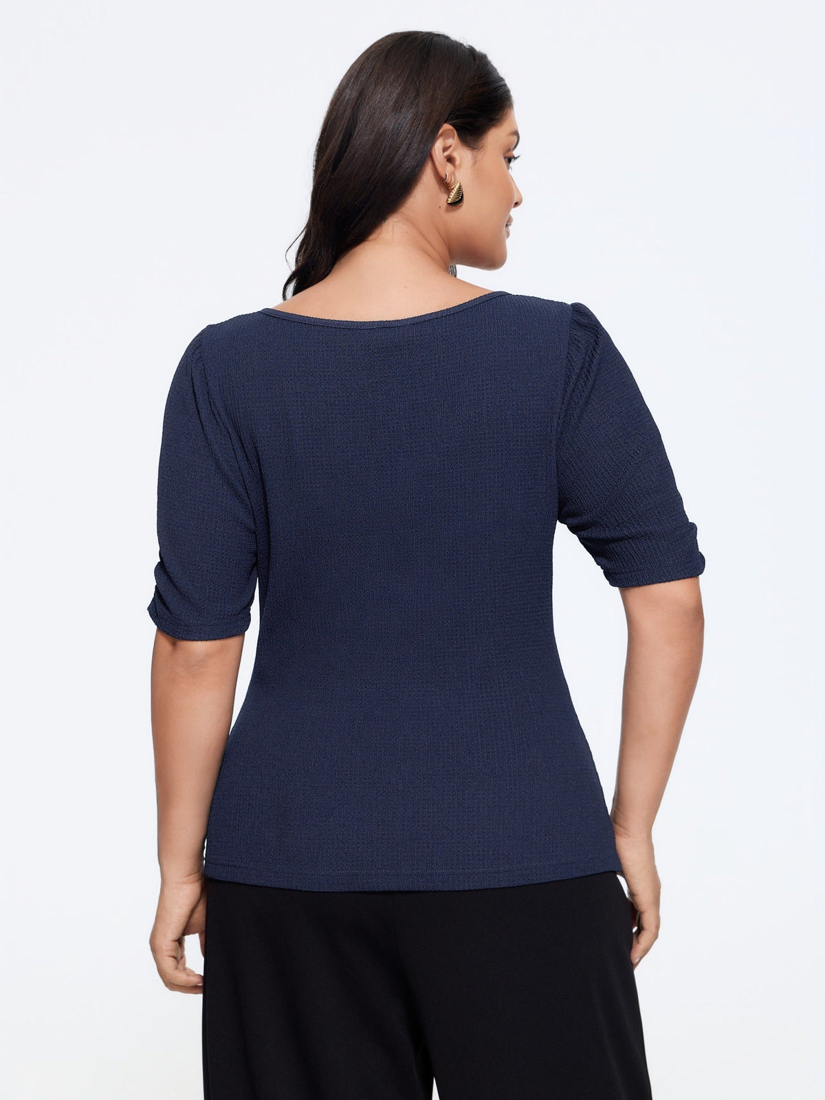 Textured V‑Neck Ruched Bust Fitted Top