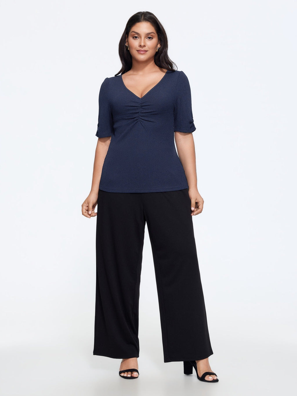 Textured V‑Neck Ruched Bust Fitted Top